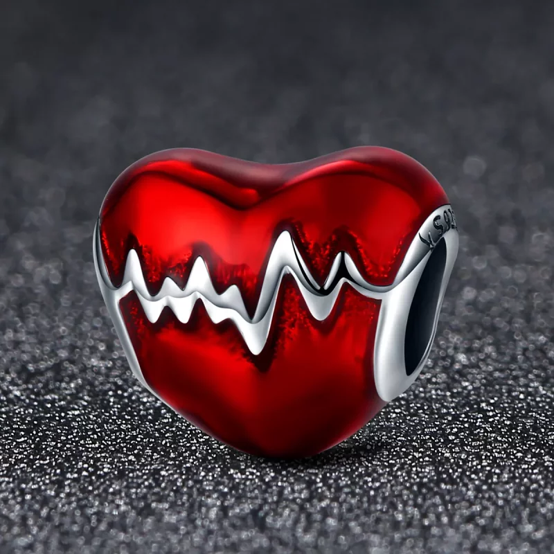 (imagen para) Charm en estilo Pandora de corazón con latido de plata - SCC249 - Ver 3