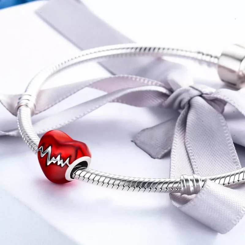 (imagen para) Charm en estilo Pandora de corazón con latido de plata - SCC249 - Ver 6