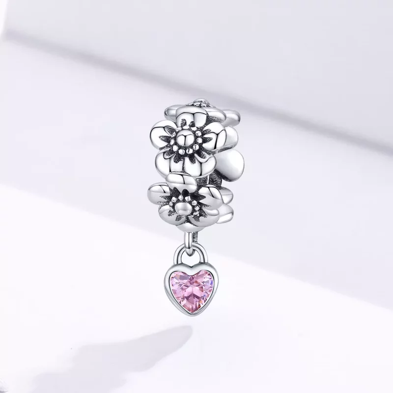 (imagen para) Charm en estilo Pandora de plata con flores de amor - SCC1485 - Ver 2