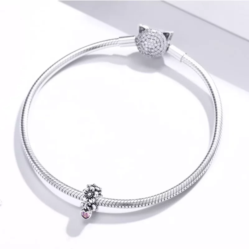 (imagen para) Charm en estilo Pandora de plata con flores de amor - SCC1485 - Ver 3
