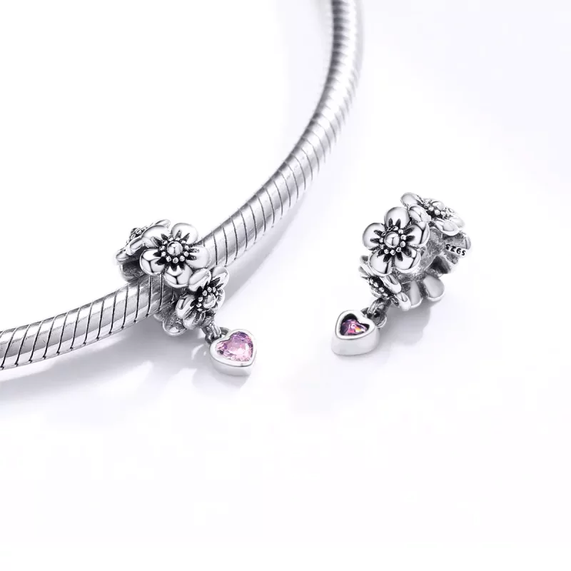 (imagen para) Charm en estilo Pandora de plata con flores de amor - SCC1485 - Ver 4