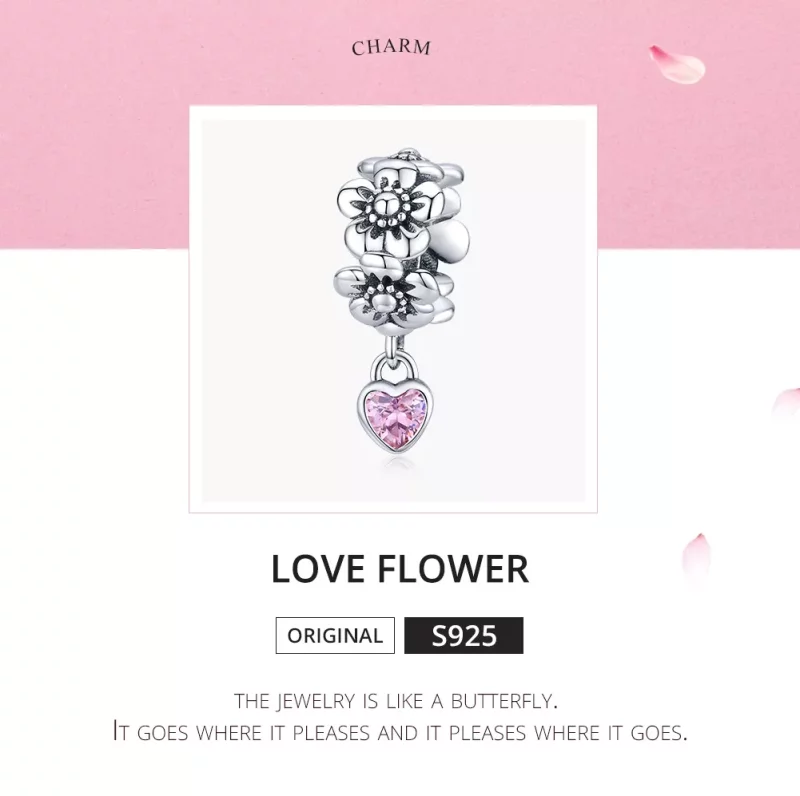 (imagen para) Charm en estilo Pandora de plata con flores de amor - SCC1485 - Ver 5
