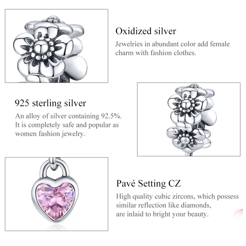 (imagen para) Charm en estilo Pandora de plata con flores de amor - SCC1485 - Ver 6