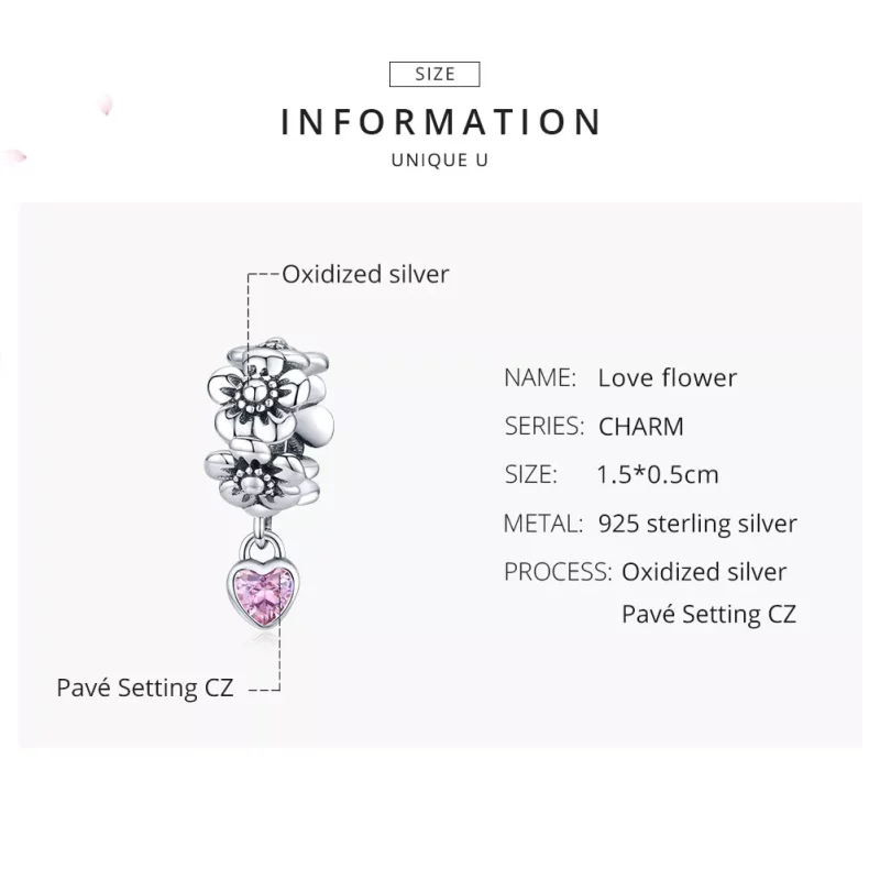 (imagen para) Charm en estilo Pandora de plata con flores de amor - SCC1485 - Ver 7