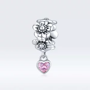 (imagen para) Charm en estilo Pandora de plata con flores de amor - SCC1485