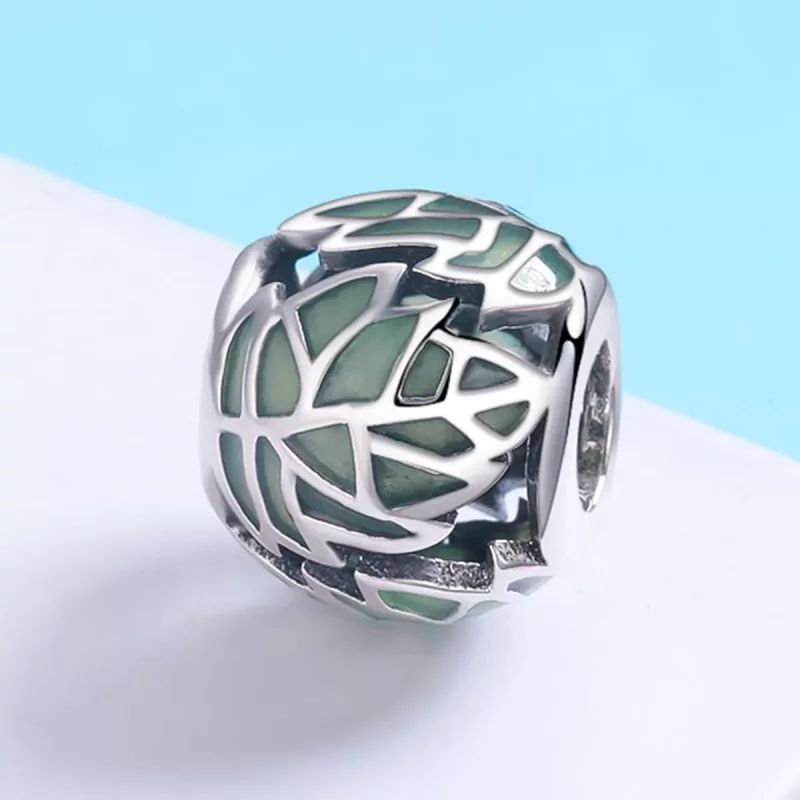 (imagen para) Charm en estilo Pandora de plata con hojas verdes enamoradas - SCC524 - Ver 3