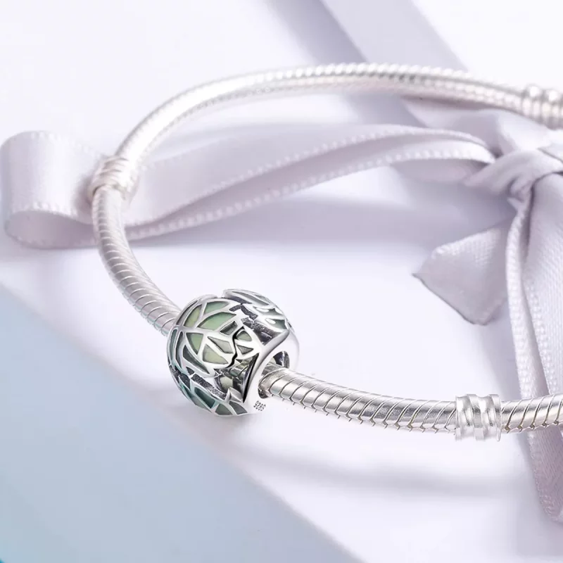 (imagen para) Charm en estilo Pandora de plata con hojas verdes enamoradas - SCC524 - Ver 4