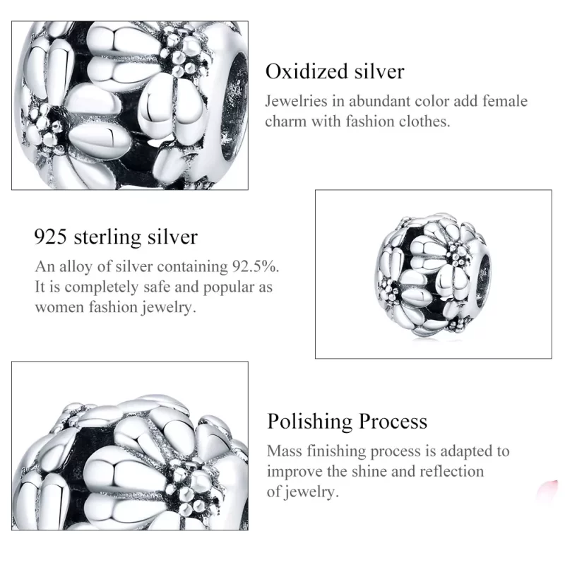 (imagen para) Charm en estilo Pandora de plata con margarita - SCC1487 - Ver 6