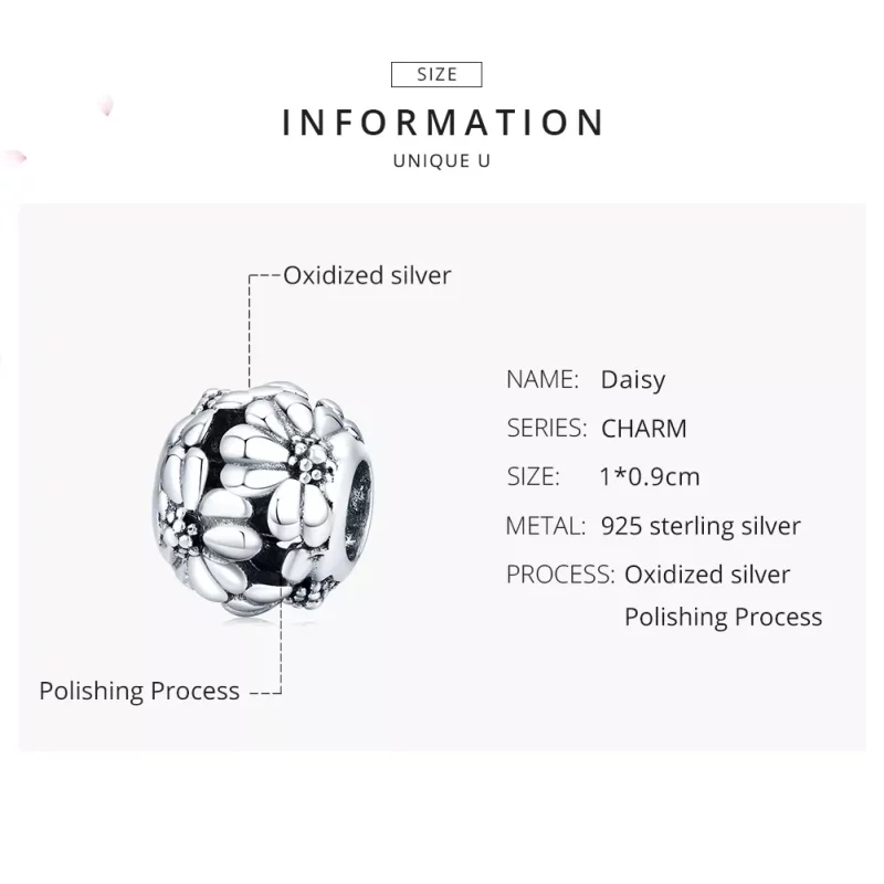 (imagen para) Charm en estilo Pandora de plata con margarita - SCC1487 - Ver 7