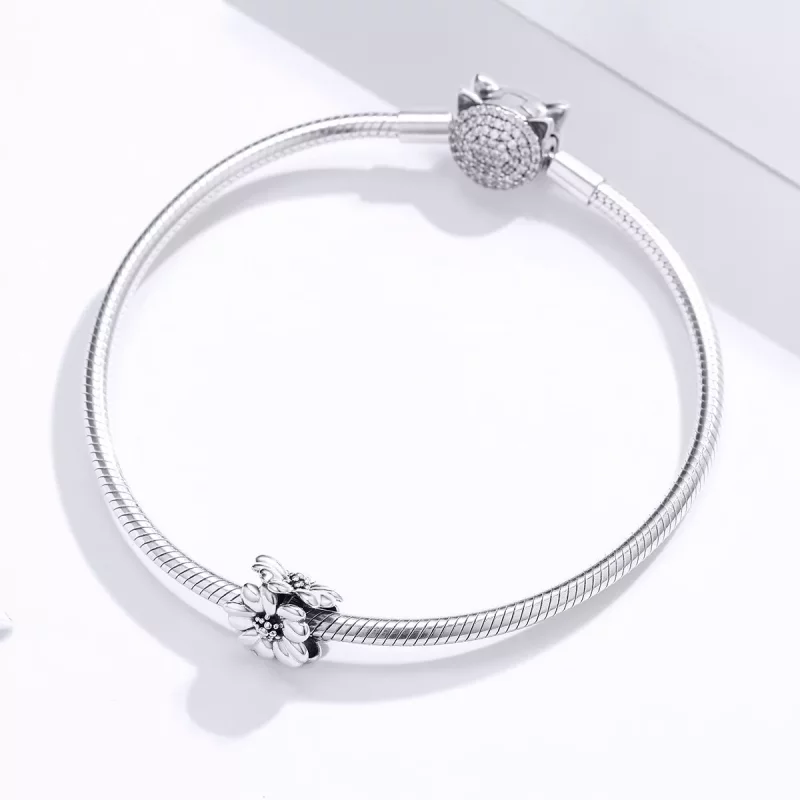(imagen para) Charm en estilo Pandora de plata con tres flores - SCC1486 - Ver 3