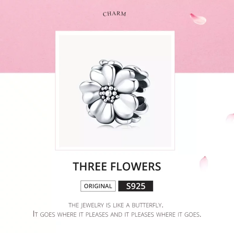 (imagen para) Charm en estilo Pandora de plata con tres flores - SCC1486 - Ver 5