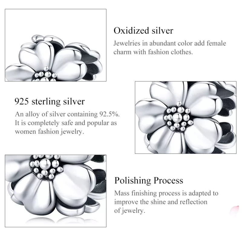 (imagen para) Charm en estilo Pandora de plata con tres flores - SCC1486 - Ver 6