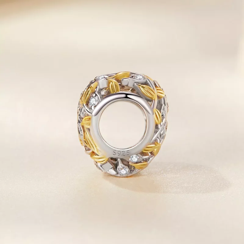 (imagen para) Charm en forma de corazón con hojas estilo Pandora - BSC672 - Ver 2