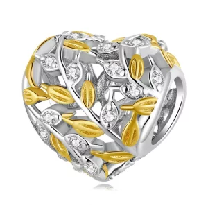 (imagen para) Charm en forma de corazón con hojas estilo Pandora - BSC672