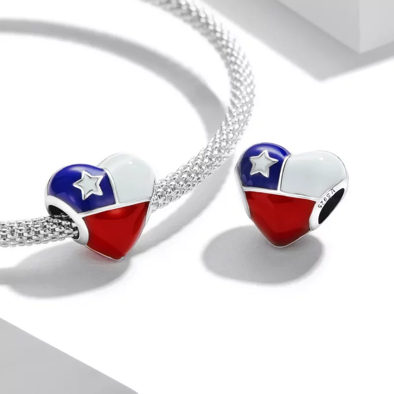 (imagen para) Charm estilo Pandora con bandera de Chile y símbolo de amor - SCC2110 - Ver 4