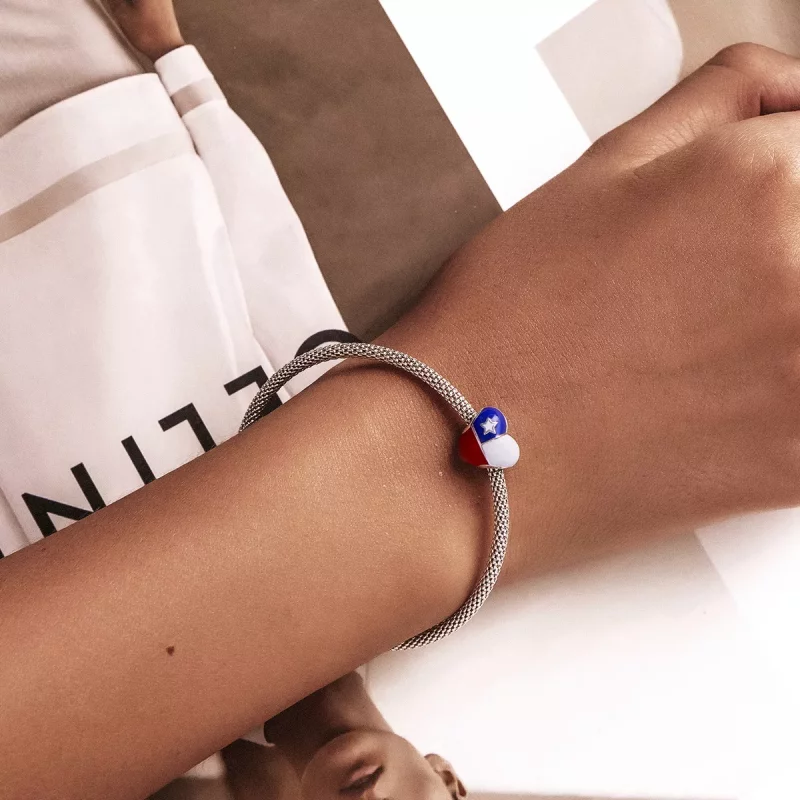 (imagen para) Charm estilo Pandora con bandera de Chile y símbolo de amor - SCC2110 - Ver 5