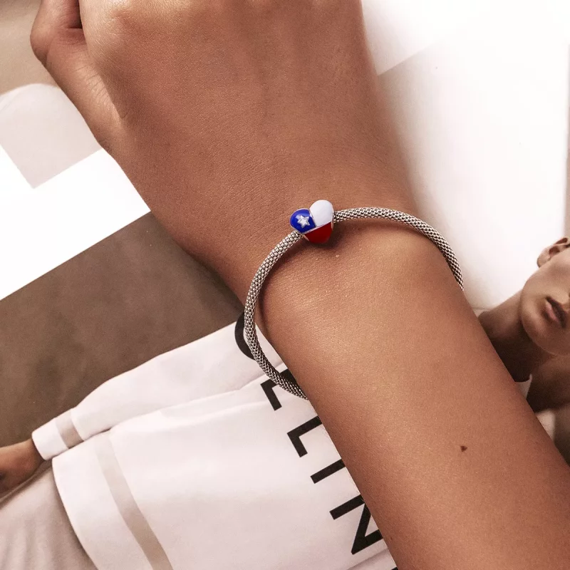 (imagen para) Charm estilo Pandora con bandera de Chile y símbolo de amor - SCC2110 - Ver 6