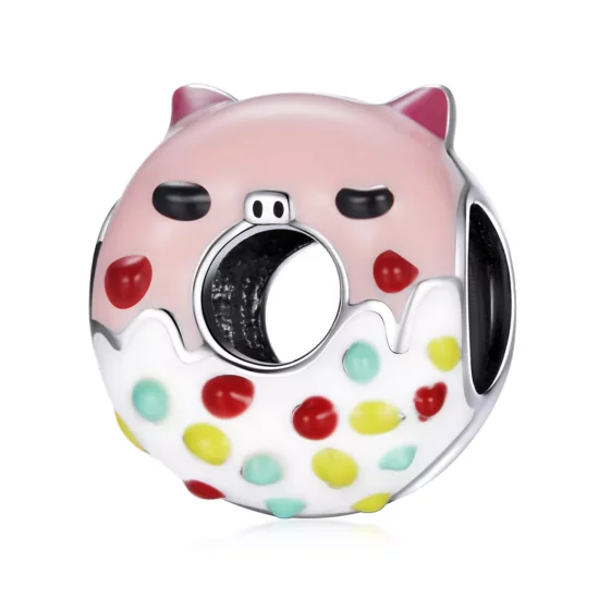 (imagen para) Charm estilo Pandora con forma de cerdito y donas - SCC1879