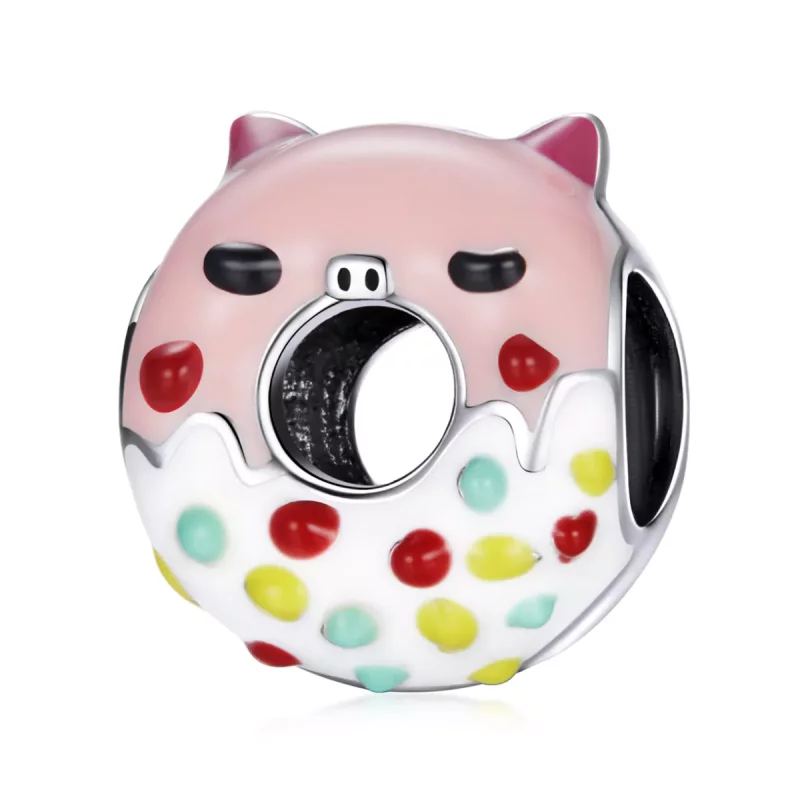 (imagen para) Charm estilo Pandora con forma de cerdito y donas - SCC1879
