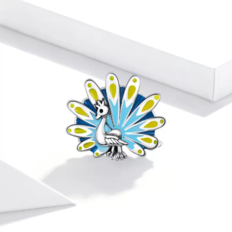 (imagen para) Charm estilo Pandora con motivo de pavo real azul - SCC1644 - Ver 2