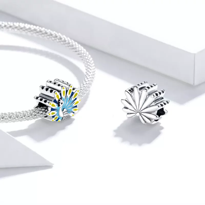 (imagen para) Charm estilo Pandora con motivo de pavo real azul - SCC1644 - Ver 4