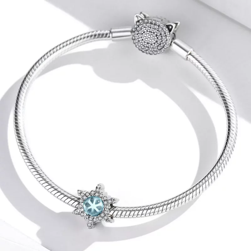 (imagen para) Charm estilo Pandora con piedra lunar y diseño de copo de nieve - BSC512 - Ver 3
