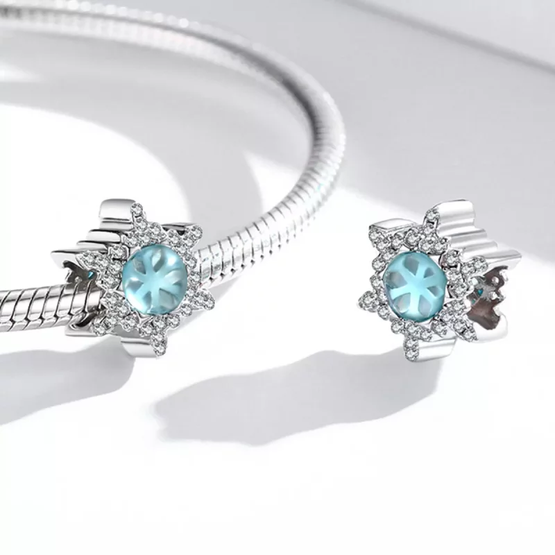 (imagen para) Charm estilo Pandora con piedra lunar y diseño de copo de nieve - BSC512 - Ver 4