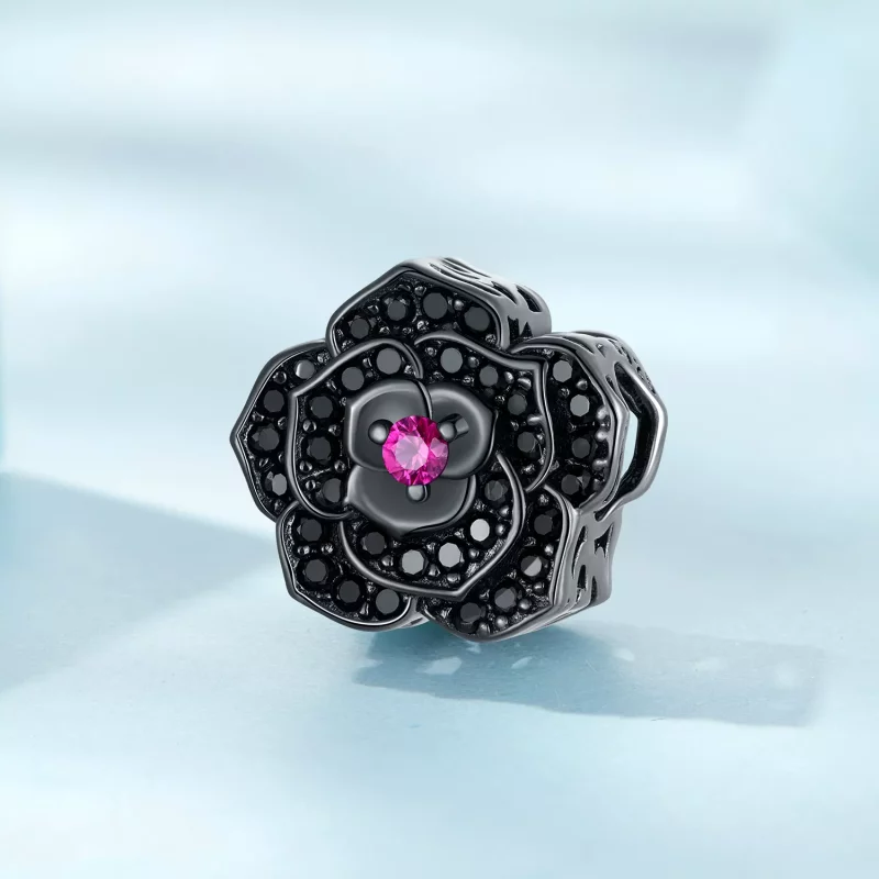 (imagen para) Charm estilo Pandora con rosa negra - SCC2380 - Ver 2