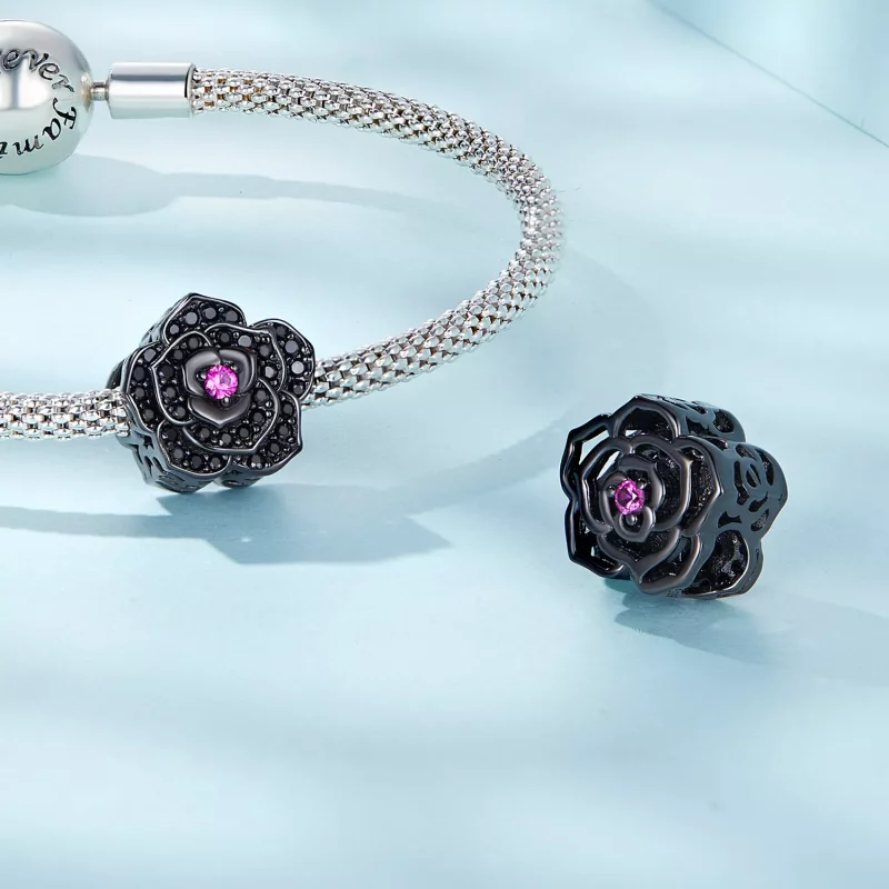 (imagen para) Charm estilo Pandora con rosa negra - SCC2380 - Ver 4