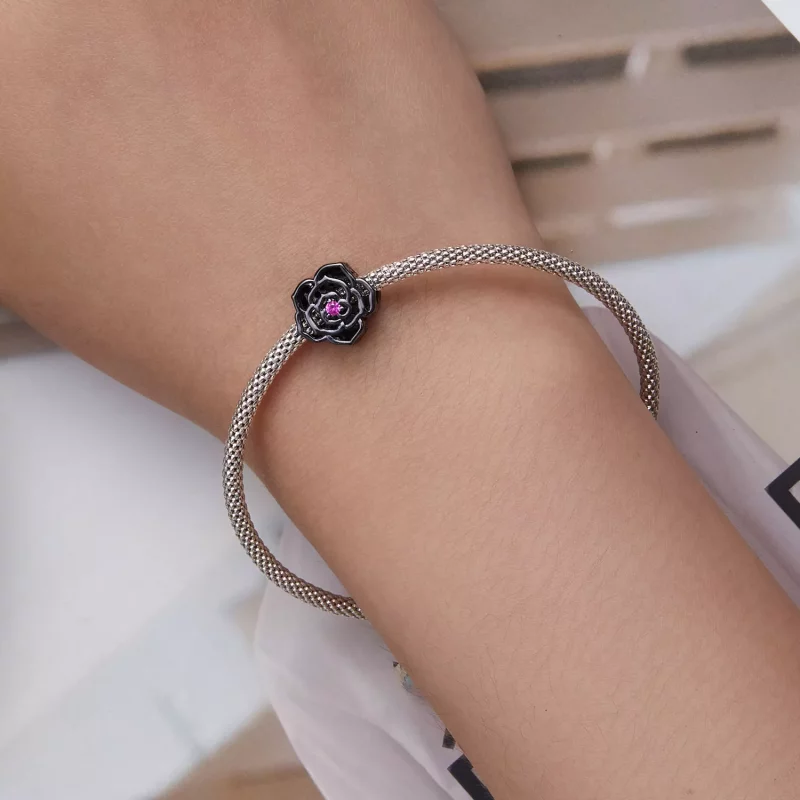 (imagen para) Charm estilo Pandora con rosa negra - SCC2380 - Ver 6
