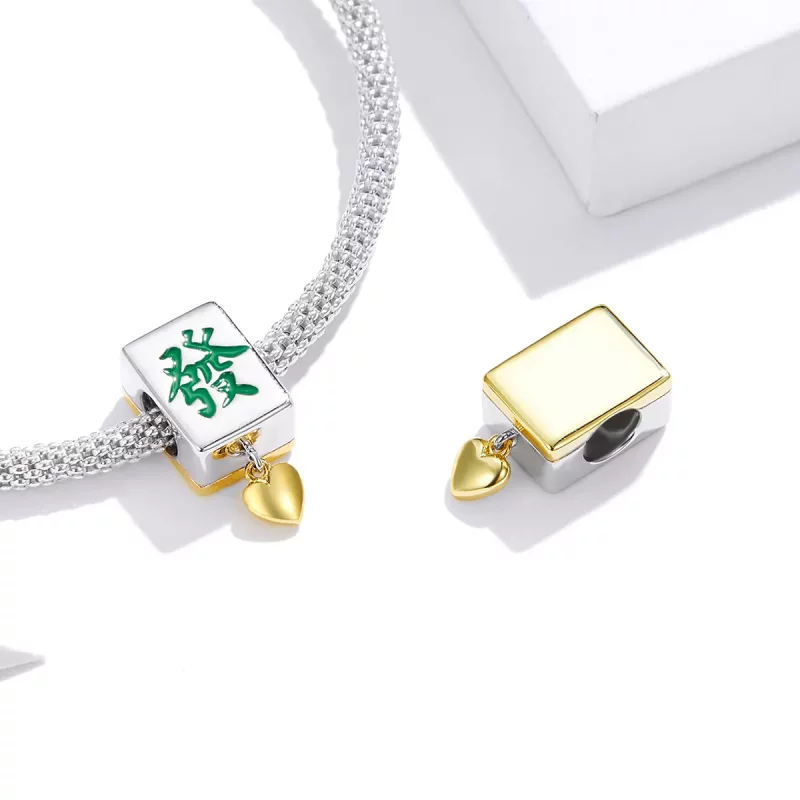 (imagen para) Charm estilo Pandora de dos tonos, bicolor, con fichas de Mahjong - SCC1751 - Ver 4