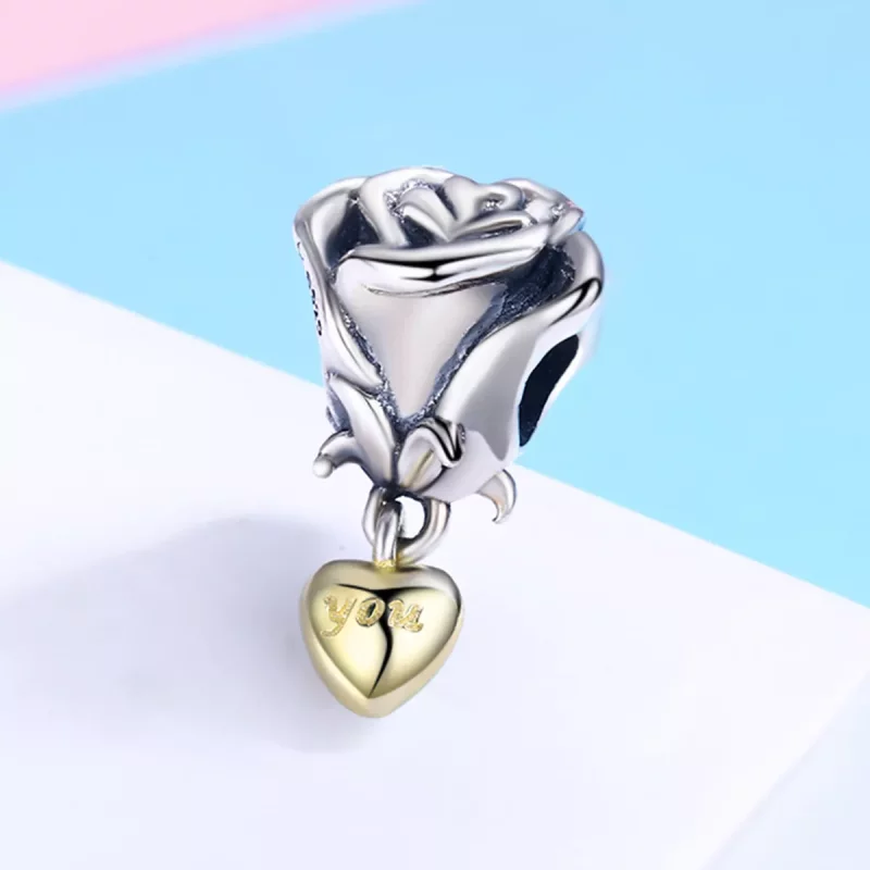 (imagen para) Charm estilo Pandora de dos tonos con el mensaje "Te amo" - SCC455 - Ver 4