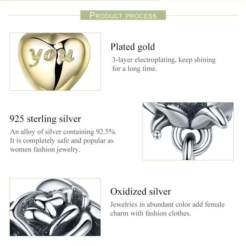 (imagen para) Charm estilo Pandora de dos tonos con el mensaje "Te amo" - SCC455 - Ver 7