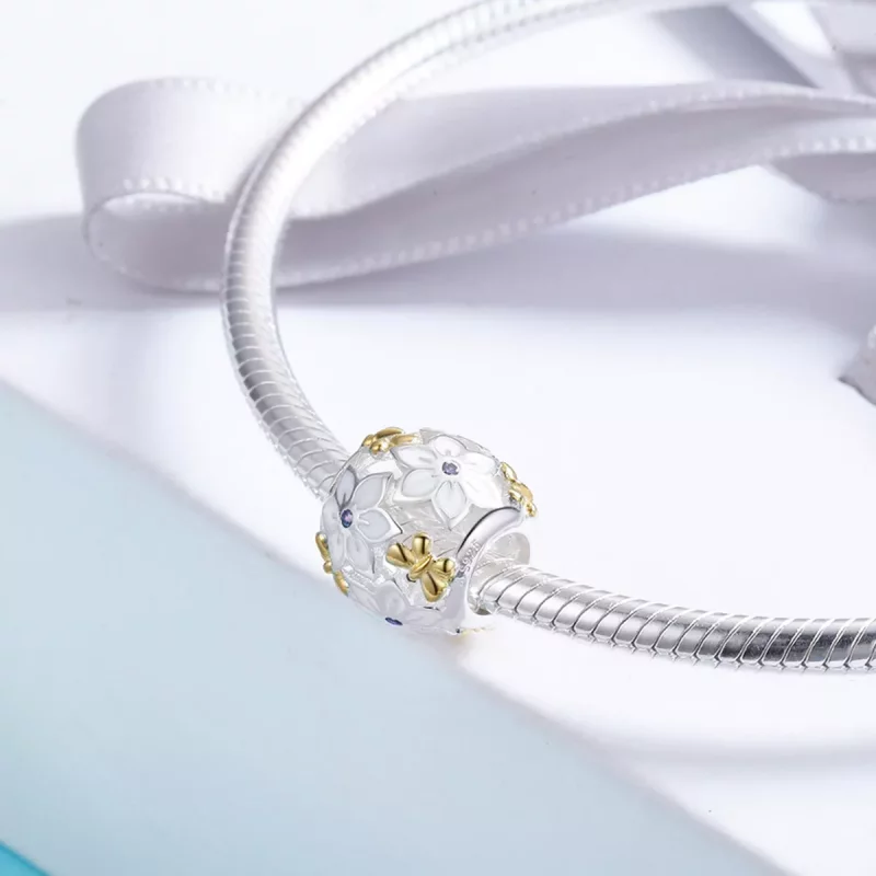 (imagen para) Charm estilo Pandora de dos tonos, con flores y mariposas - SCC546 - Ver 4
