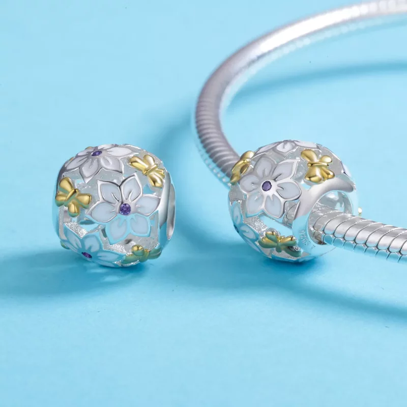 (imagen para) Charm estilo Pandora de dos tonos, con flores y mariposas - SCC546 - Ver 5