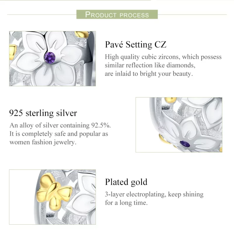 (imagen para) Charm estilo Pandora de dos tonos, con flores y mariposas - SCC546 - Ver 7