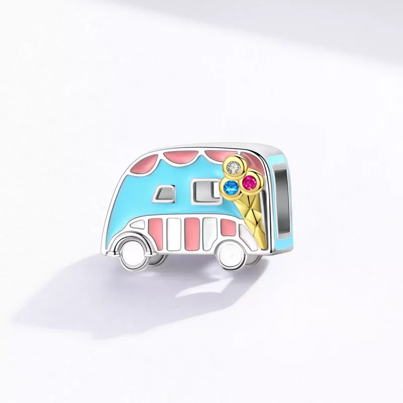 (imagen para) Charm estilo Pandora de dos tonos de furgoneta de helados - BSC163 - Ver 2