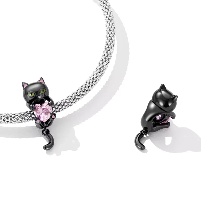 (imagen para) Charm estilo Pandora de gatito negro pequeño - SCC2329 - Ver 4