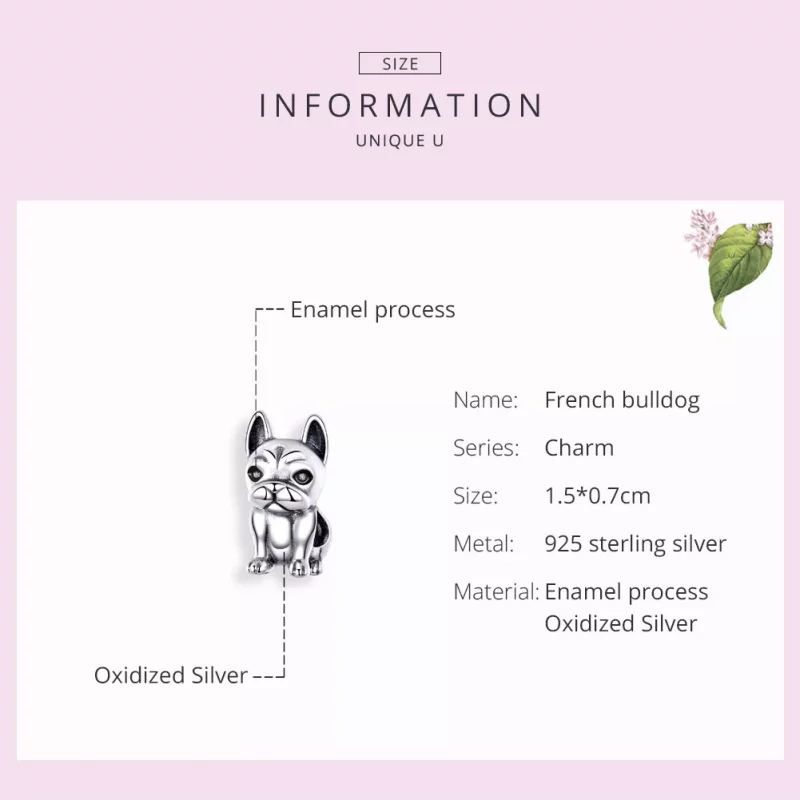 (imagen para) Charm estilo Pandora de plata con Bulldog Francés - SCC1306 - Ver 3