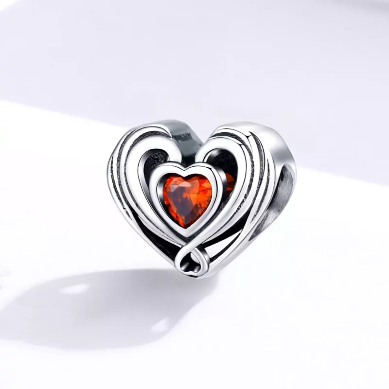 (imagen para) Charm estilo Pandora de plata con corazón en corazón y rubí - SCC1472 - Ver 2