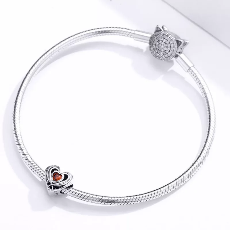 (imagen para) Charm estilo Pandora de plata con corazón en corazón y rubí - SCC1472 - Ver 3