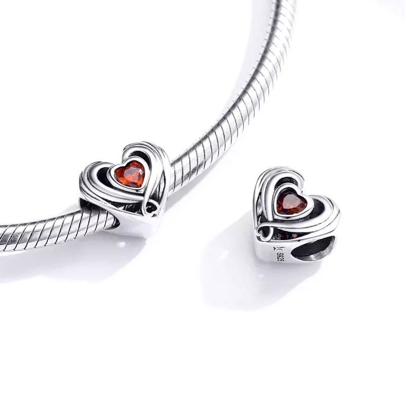(imagen para) Charm estilo Pandora de plata con corazón en corazón y rubí - SCC1472 - Ver 4