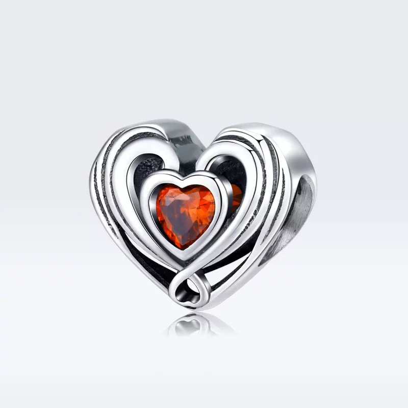 (imagen para) Charm estilo Pandora de plata con corazón en corazón y rubí - SCC1472 - Ver 5