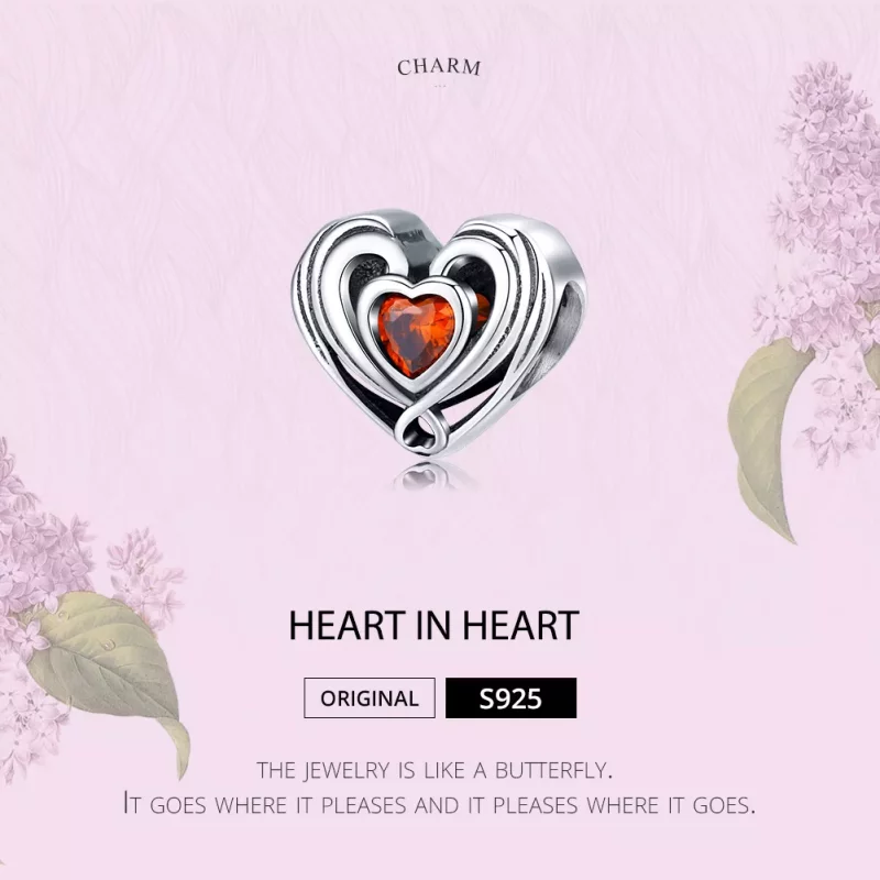 (imagen para) Charm estilo Pandora de plata con corazón en corazón y rubí - SCC1472 - Ver 6