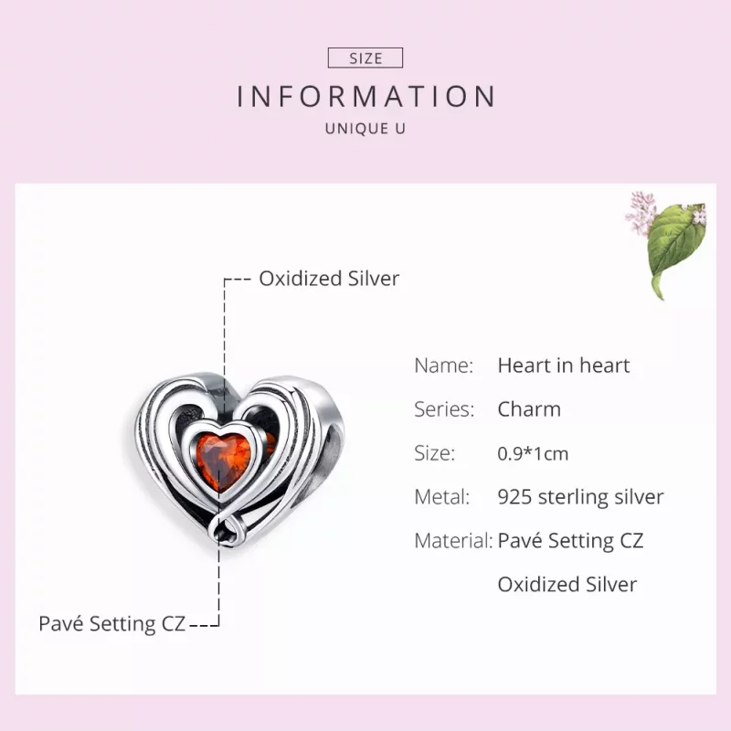 (imagen para) Charm estilo Pandora de plata con corazón en corazón y rubí - SCC1472 - Ver 7