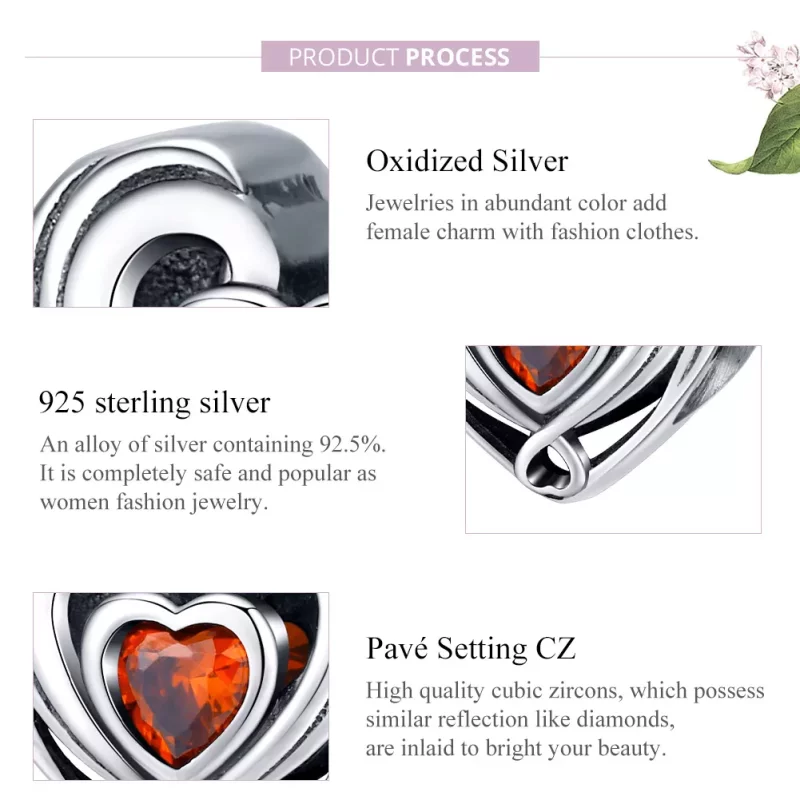 (imagen para) Charm estilo Pandora de plata con corazón en corazón y rubí - SCC1472 - Ver 8