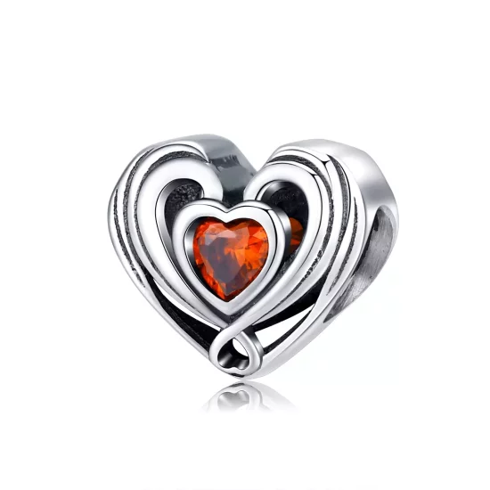 (imagen para) Charm estilo Pandora de plata con corazón en corazón y rubí - SCC1472