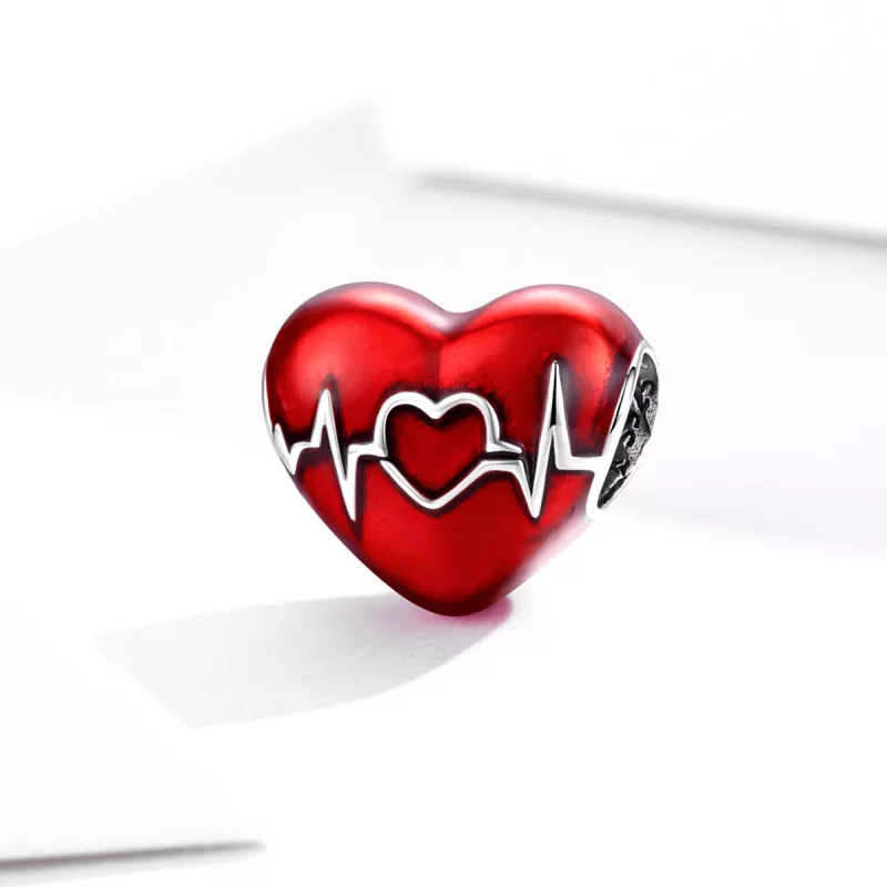(imagen para) Charm estilo Pandora de plata con corazón rojo latido del amor - SCC1569 - Ver 2