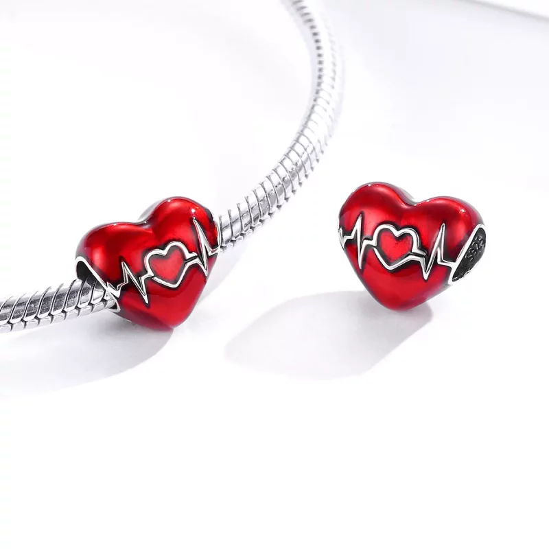 (imagen para) Charm estilo Pandora de plata con corazón rojo latido del amor - SCC1569 - Ver 4