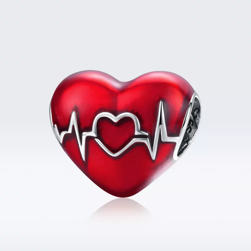 (imagen para) Charm estilo Pandora de plata con corazón rojo latido del amor - SCC1569 - Ver 5
